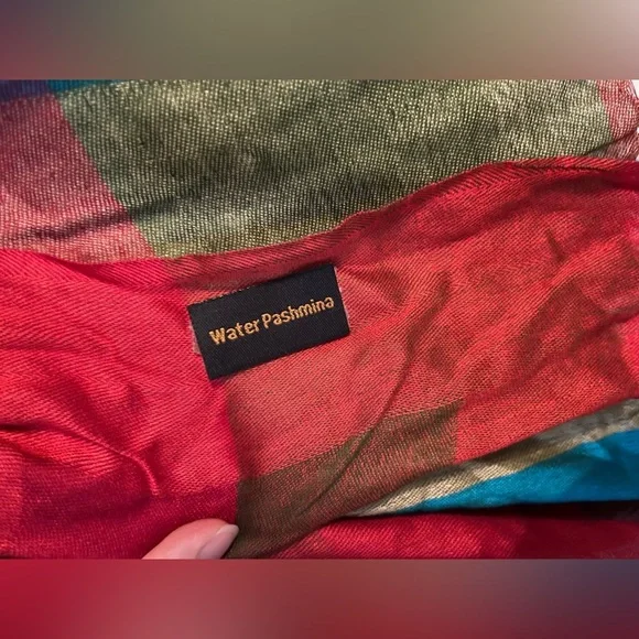 Water Pashmina Multicolored Check Pattern Scarf Shawl - Picture 4 of 4